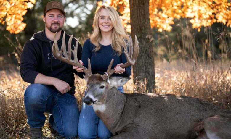 The couple has been dating for three years and bond over their love of hunting.