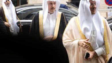 Saudi Arabian officials arrive at the OPEC meeting in Vienna, Austria, in June.