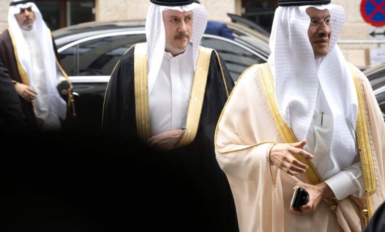 Saudi Arabian officials arrive at the OPEC meeting in Vienna, Austria, in June.