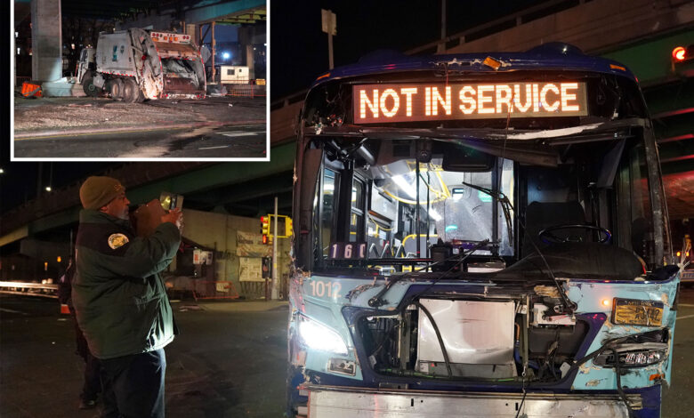 12 injured when MTA bus crashes into NYC sanitation truck in Bronx: cops