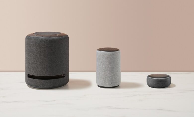 A group of Amazon Echo smart speakers