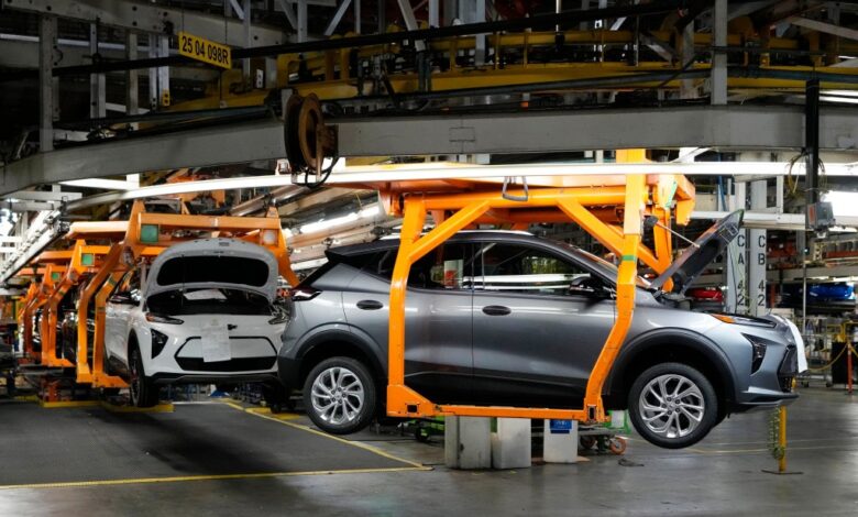 Chevrolet Bolt EVs at the Orion plant in Michigan.