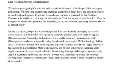 Lawmakers ask DOJ to probe Apple after it shut down iMessage app on Android