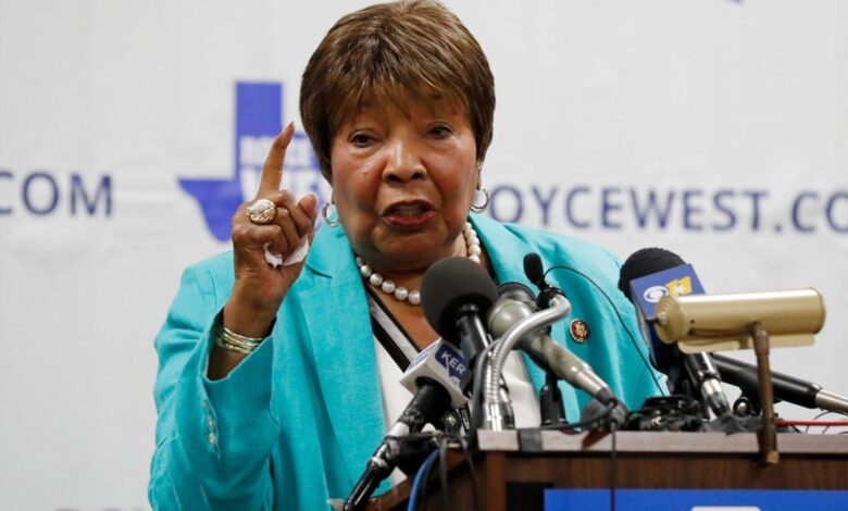 Eddie Bernice Johnson speaking at a podium