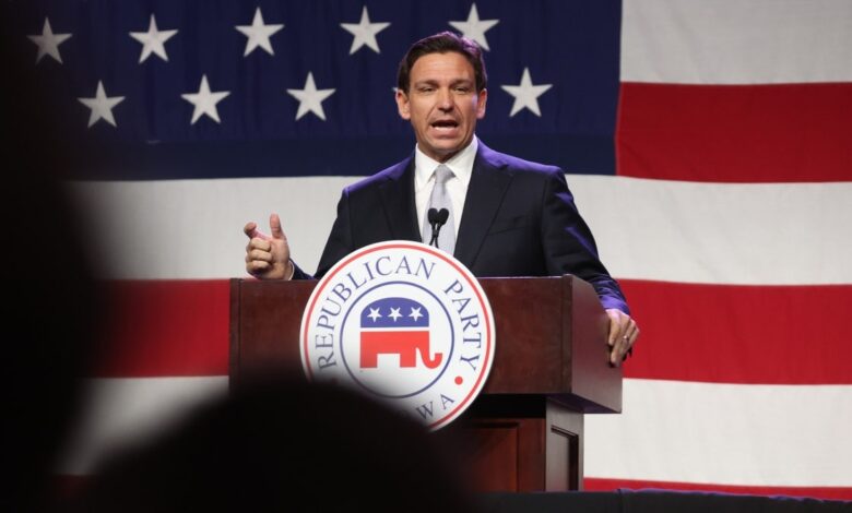 Republican presidential candidate, Florida Governor Ron DeSantis, speaks