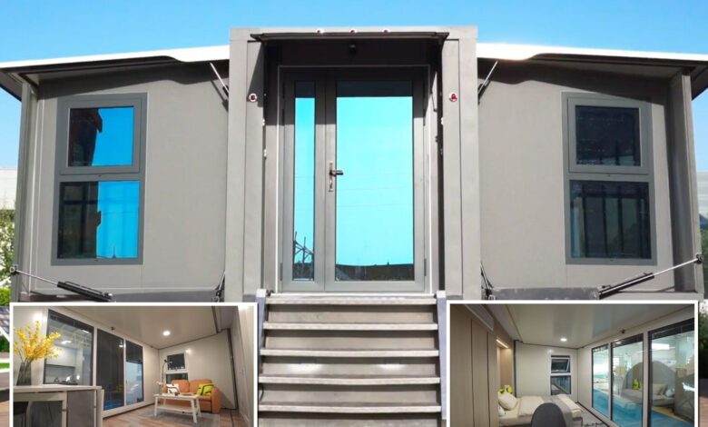 This tiny house folds into a transportable box at the press of a button