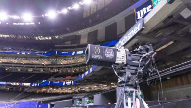 ESPN television camera with College Football Playoff logo at Caesars Superdome - Jan 1, 2024, New Orleans, LA