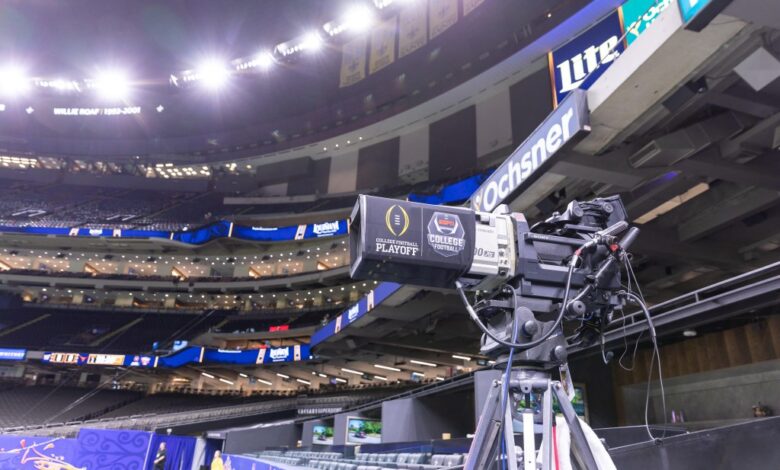 ESPN television camera with College Football Playoff logo at Caesars Superdome - Jan 1, 2024, New Orleans, LA