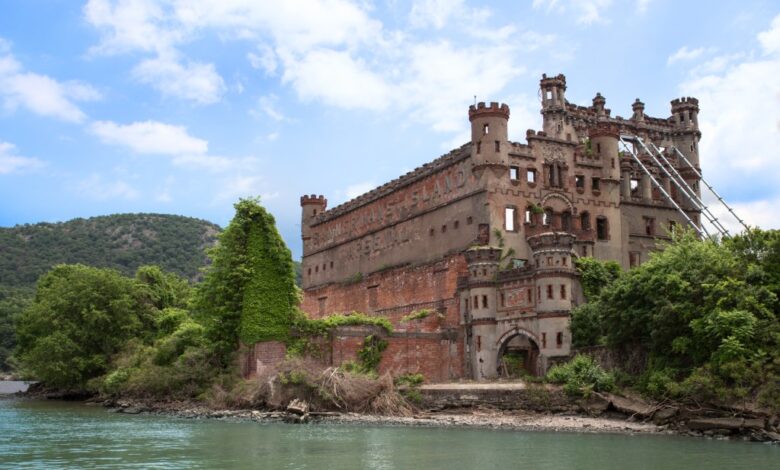 Bannerman's Castle ruins on Pollepel Island seen from the Hudson River in New York State.