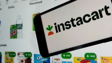 Instacart logo and webpage on a cellphone screen.