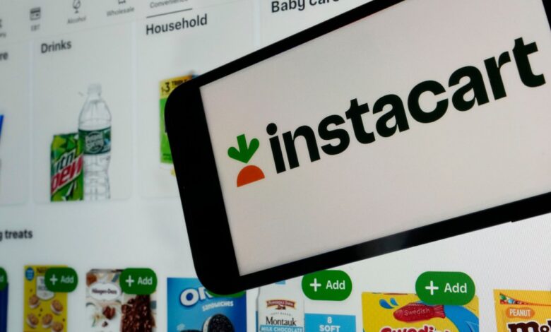 Instacart logo and webpage on a cellphone screen.