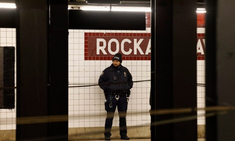 NYPD at the scene of a slashing involving a conductor at the Rockaway Station in Brooklyn