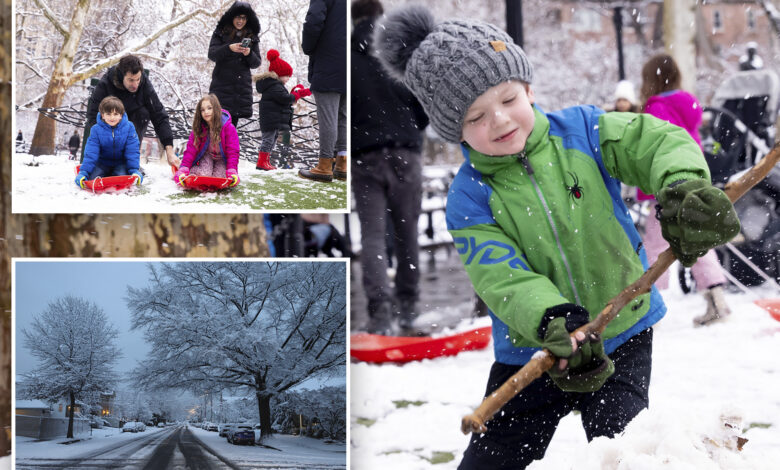 Parts of the city rocked with nearly 9 inches of snow overnight Sat.