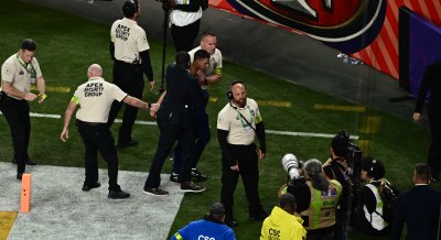 Shirtless Streakers Tackled on the Field at Super Bowl 2024