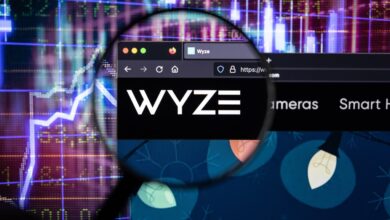 WYZE company logo on blurry stock market development background