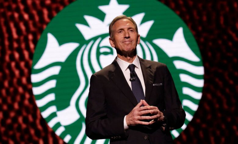 Howard Schultz, former Starbucks CEO and Chairman, speaking at an Annual Shareholders meeting in Seattle.