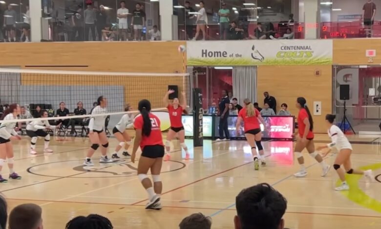 A game of women's volleyball with players on both teams including transgender athletes, filmed by Rebel News reporter David Menzies.