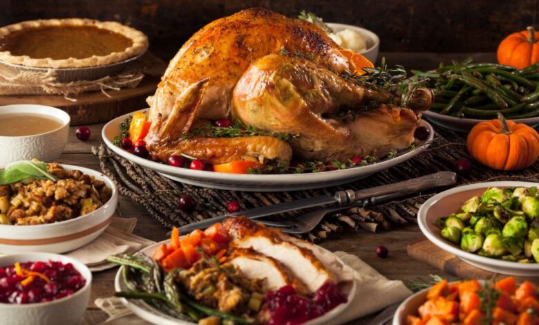 thanksgiving day dinner spread