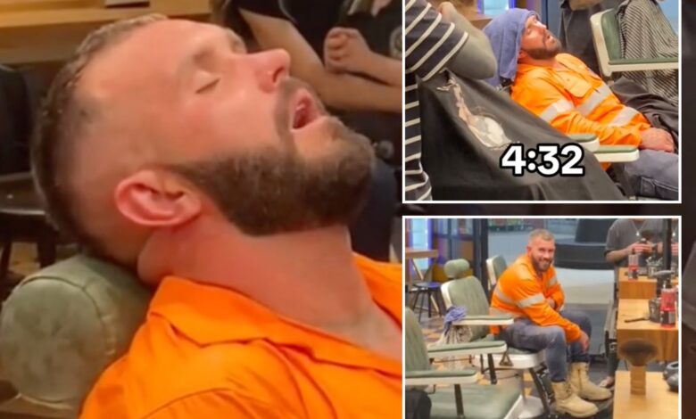 Aussie construction worker becomes viral sensation after sleeping the day away at a barbershop