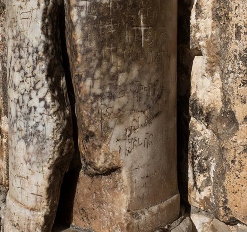 Pillars outside the entrance of the Church of the Holy Sepulcher.