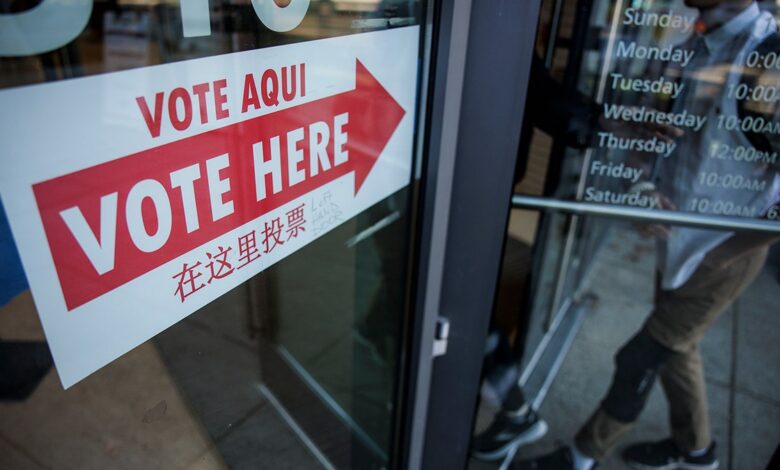 A "vote here" sign at a DC polling place