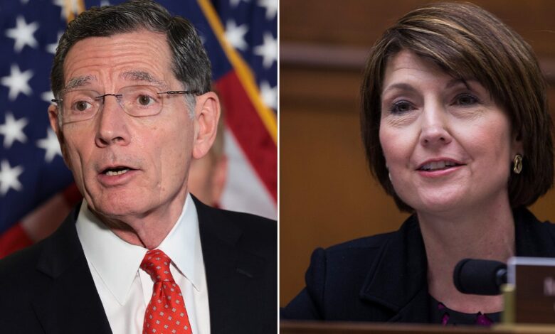 Senate Energy and Natural Resources Committee Ranking Member John Barrasso, R-Wyo., left, and House Energy and Commerce Committee Chair Cathy McMorris Rodgers, R-Wash., right, are pictured.