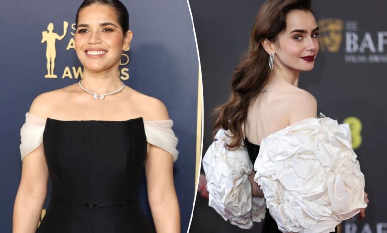 A side-by-side of Lily Collins and America Ferrera