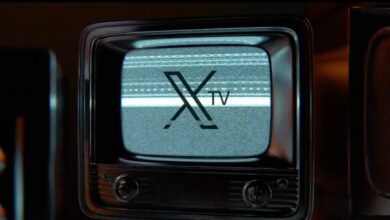 Elon Musk presenting X TV logo on a television screen as part of a social media post