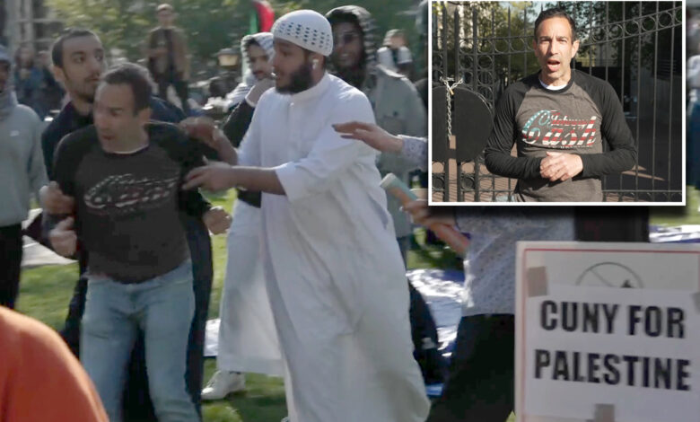 'Guerrilla journalist' says he was beaten by anti-Israel protesters at CUNY for waving American flag on campus: video