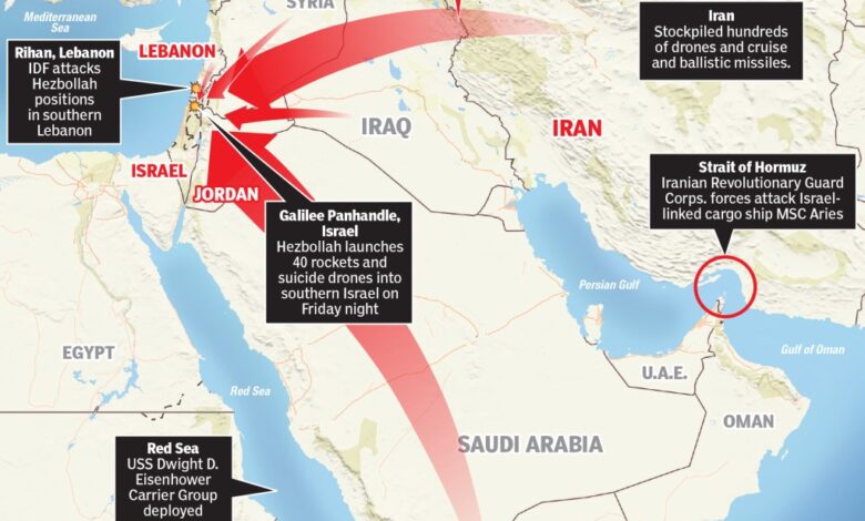 A map detailing Iran and its proxies strike on Israel.