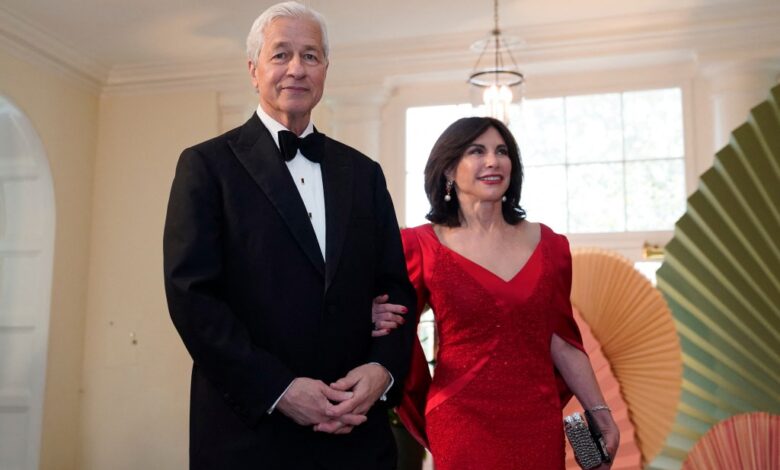 Jamie Dimon and wife Judith Kent at the White House on April 10 for the State Dinner in honor of Japanese Prime Minister Fumio Kishida.