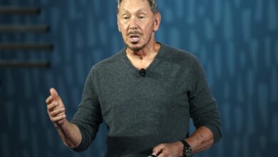 Oracle Founder Larry Ellison delivers a keynote address during the 2019 Oracle OpenWorld on Sept. 16, 2019.