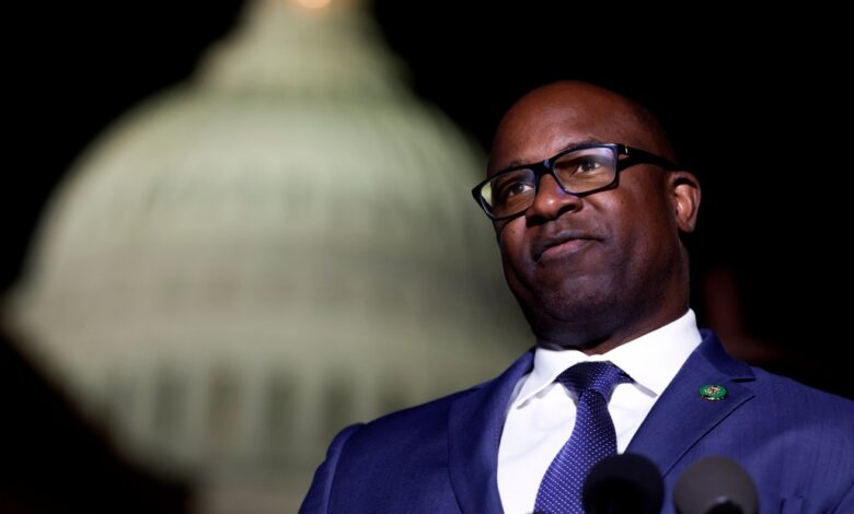 Rep. Jamaal Bowman (D-NY) speaks at a news conference calling for a ceasefire in Gaza outside the U.S. Capitol building on November 13, 2023 in Washington, DC.