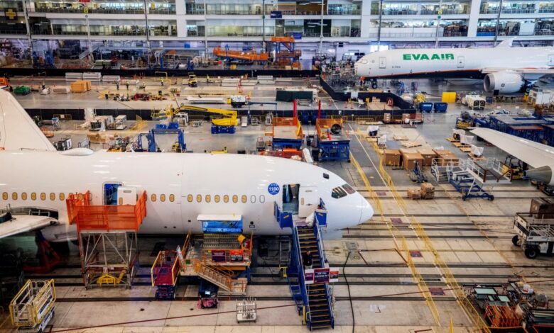 Boeing employees assemble 787s