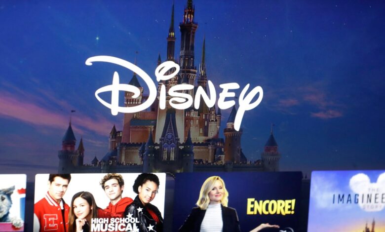 Disney logo and Disney+ on service