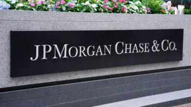 Sign for JPMorgan Chase and Company on Park Avenue in New York, NY on July 13, 2023.