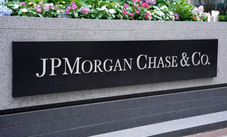 Sign for JPMorgan Chase and Company on Park Avenue in New York, NY on July 13, 2023.
