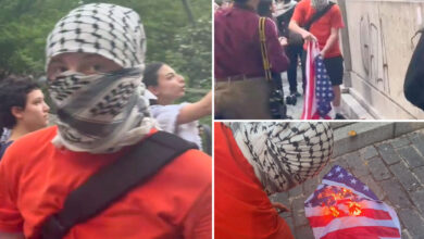 NYPD releases pic of keffiyeh-wearing protester wanted for setting US flag on fire in front of WWI memorial