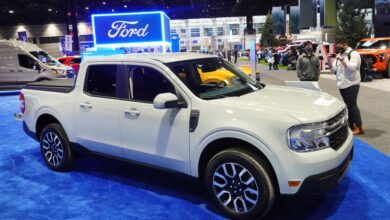 Ford shows off the 2022 Maverick truck during the Chicago Auto Show at McCormick Place convention center on February 10, 2022 in Chicago, Illinois