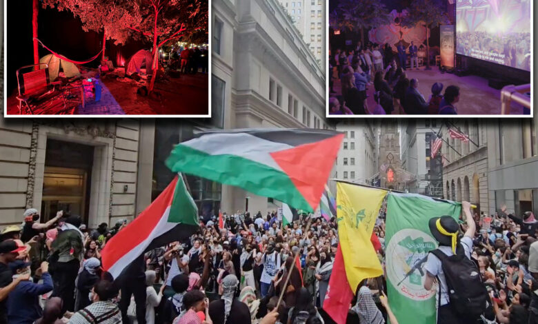 Anti-Israel mob chanting 'Long Live Intifada' light flares outside NYC exhibit that memorializes Oct. 7 Nova Music Festival victims