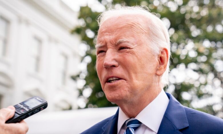 President Joe Biden speaking with reporters