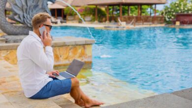 Businessman working while on vacation