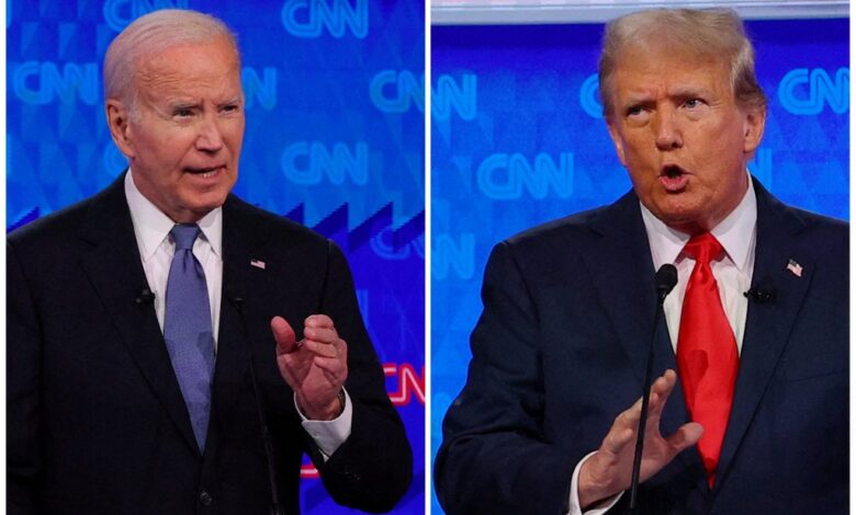 Thursday's debate between President Joe Biden (left) and former President Donald Trump (right) impacted the stock price of Trump Media and Technology Group.