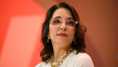 Linda Yaccarino, CEO of company X, at the Vivatech technology fair in Paris on May 24, 2024, wearing glasses and a white shirt