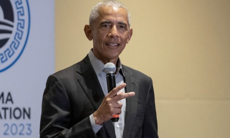 Former President Barack Obama speaking at an event in Athens, Greece, June 21, 2023