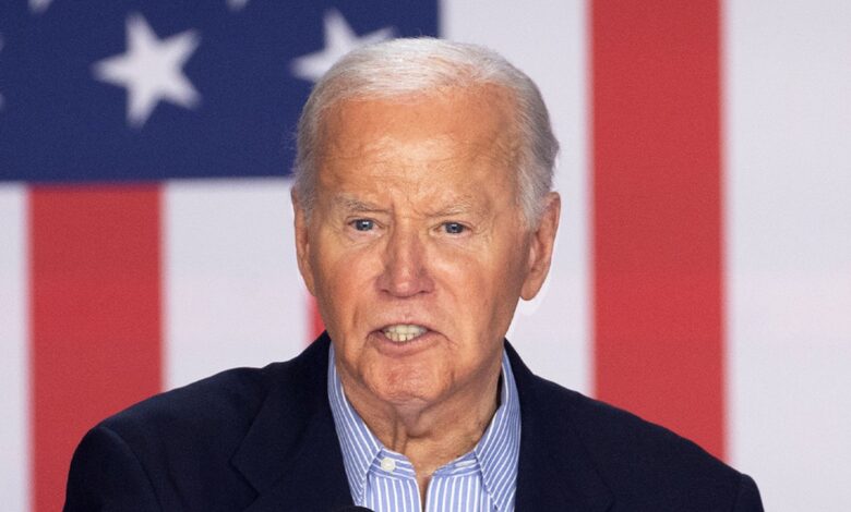 President Joe Biden speaks to supporters during a campaign rally at Sherman Middle School in Madison, Wisconsin.