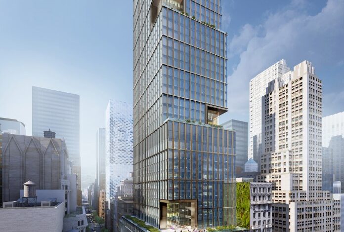 Extell’s planned, one million square-foot mixed-use tower at 570 Fifth Ave.