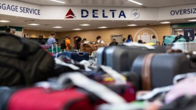 Delta passenger bags piled up.