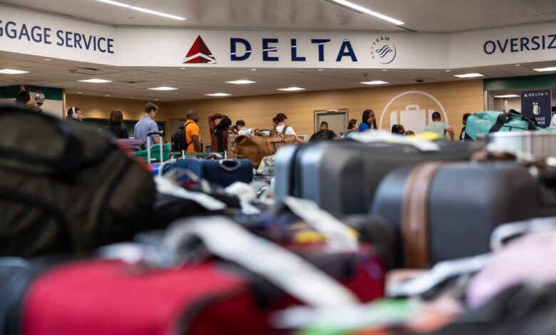 Delta passenger bags piled up.