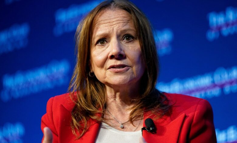 General Motors chair and chief executive officer Mary Barra participates in an Economic Club of Washington discussion on "the transformation of the automotive industry to an all-electric future, the path to autonomous vehicles, and the recent negotiations with GM's workforce" in Washington, U.S., December 13, 2023.